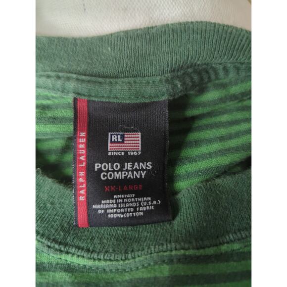 Polo Jeans Co Ralph Lauren Vintage logo 90s green striped short sleeve shirt - Picture 6 of 7